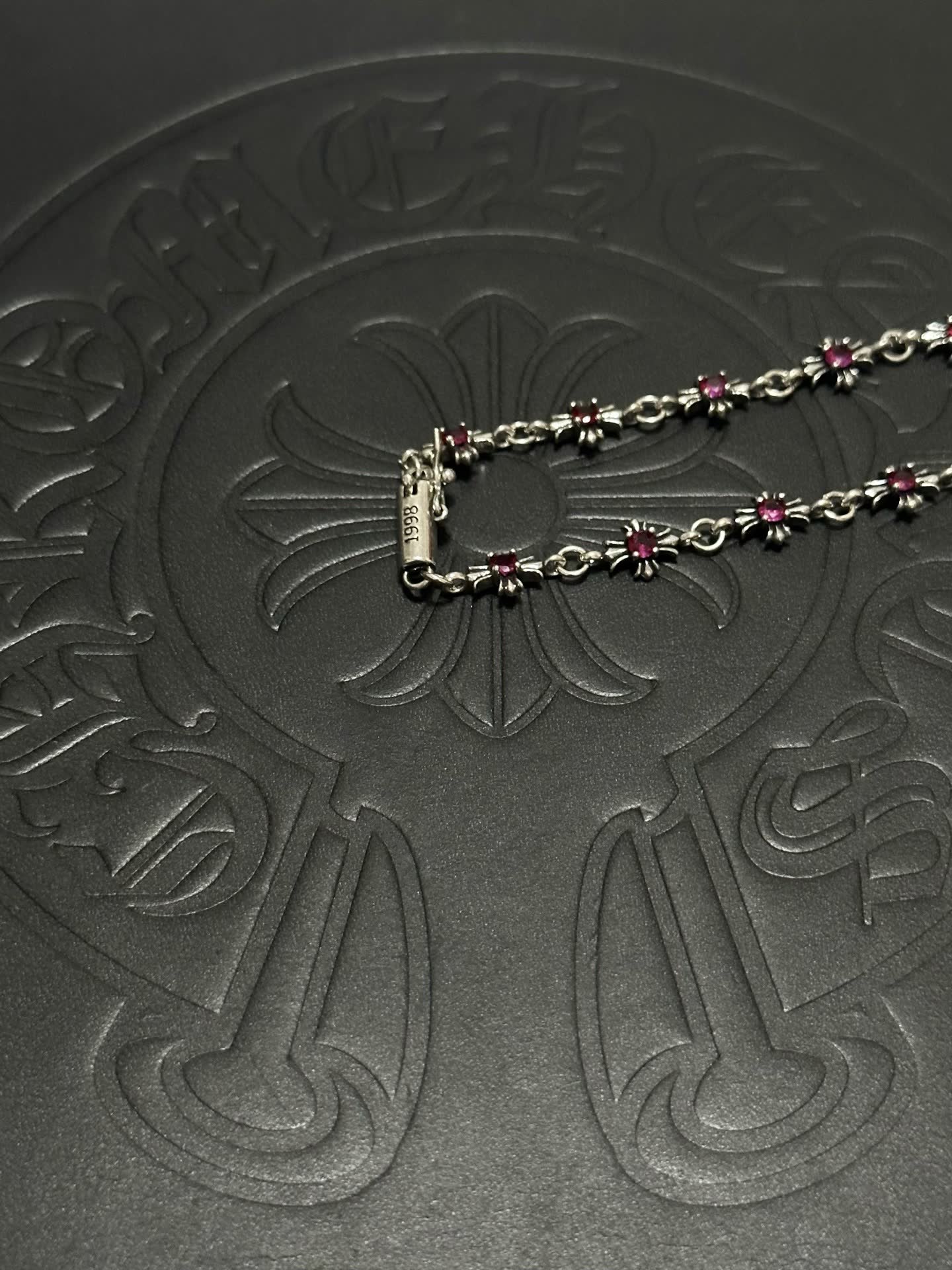 Chrome Hearts Silver and Ruby Gemstone Bracelet with Beetle Charm
